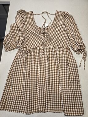 Brown and White Gingham Babydoll Dress